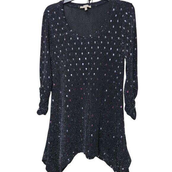 Joan Vass Tops - Joan Vass Tunic Top Mini Dress Size Medium Black Metallic Sheer